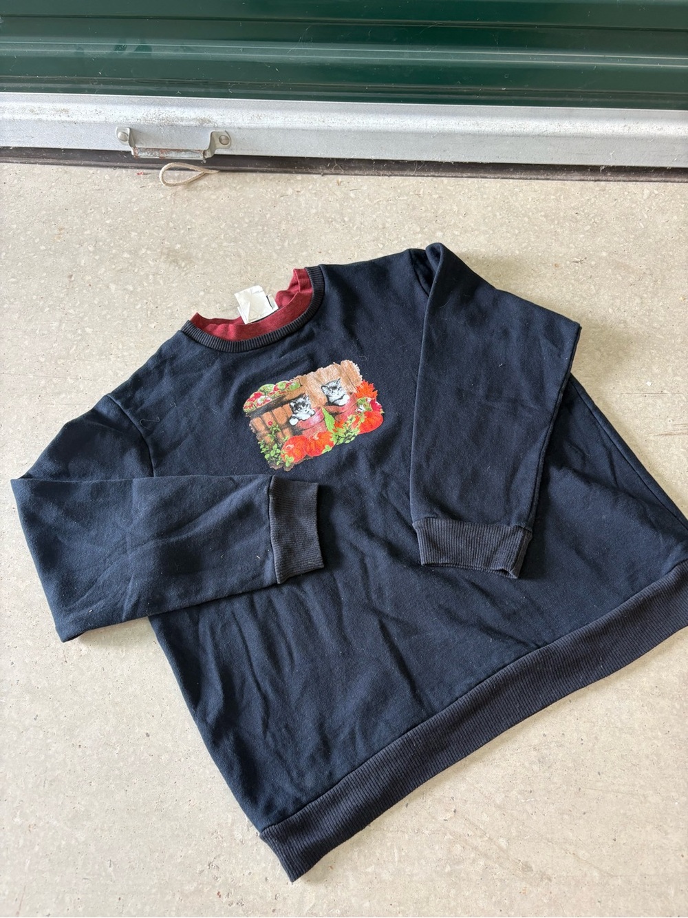 Black Crewneck Sweatshirt with Embroidered Patch